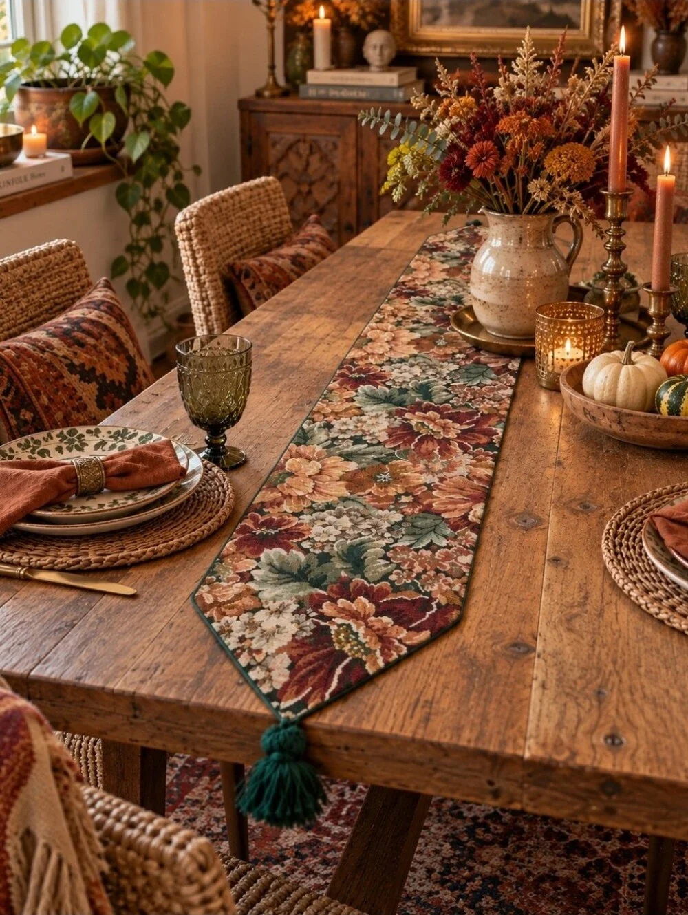 4/$15 Floral Tapestry Table Runner 70x12” | Boho Cottagecore Retro Grandmacore